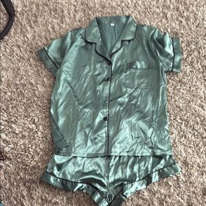 SHEIN Green Satin Pajama Set Intimates & Sleepwear